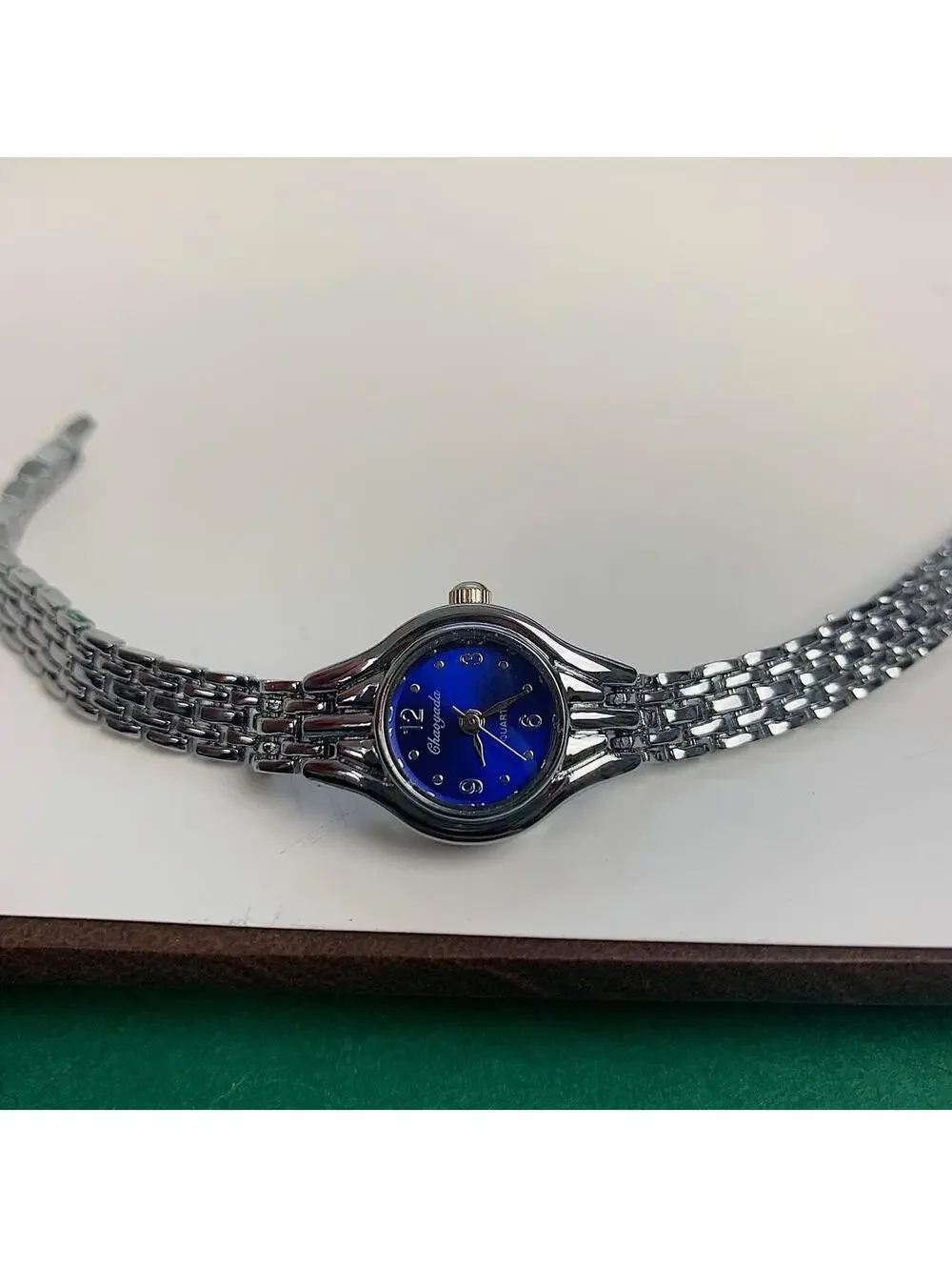 Minimalistic Silver and Blue Face round dainty stainless steel y2k 2000s style w